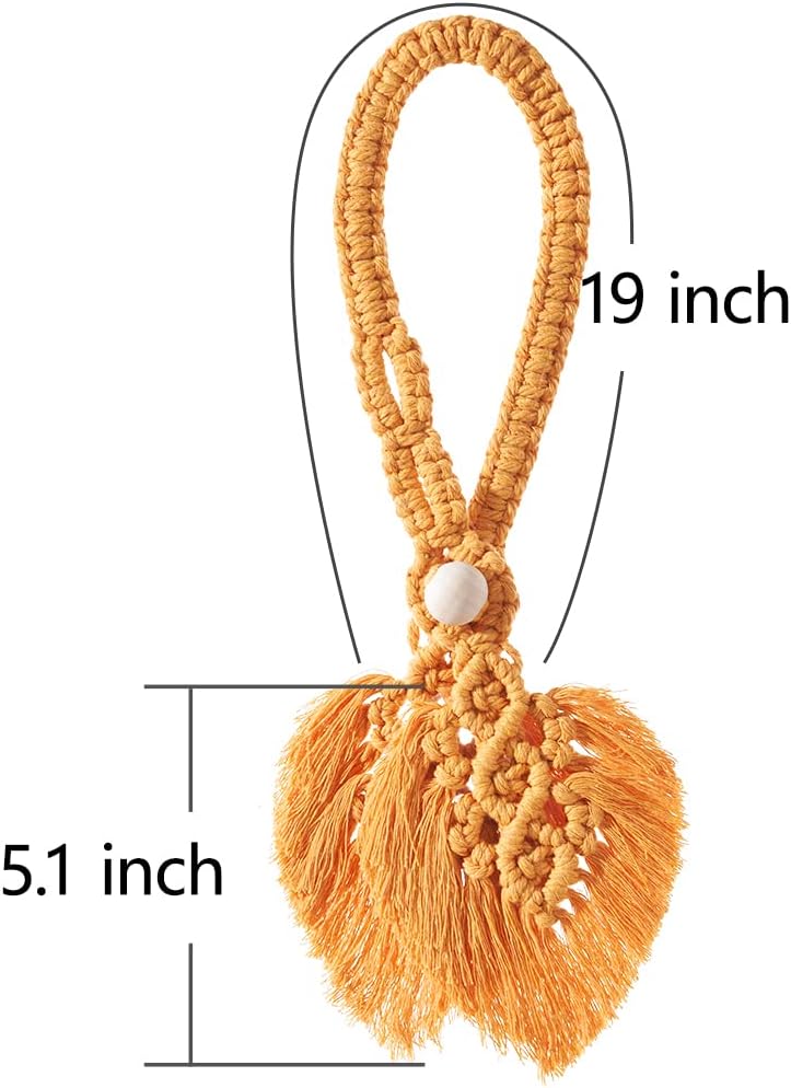 Sunkaioo 2 Pack Boho Curtain Tiebacks,Hand Knitting Cotton Curtain Holdbacks with Adjustable Natural Wooden Bead,Double Leaves Farmhouse Theme Curtain Tie Backs, for Indoor Outdoor Drapes Decorative,(Orange) - Image 1
